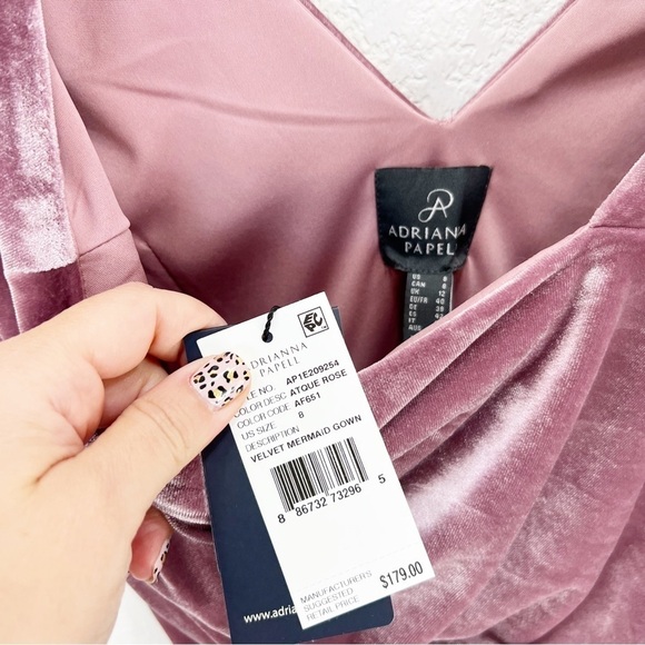 Adrianna Papell Velvet Mermaid Gown Dress Antique Rose Size 8 NWT - Picture 5 of 6